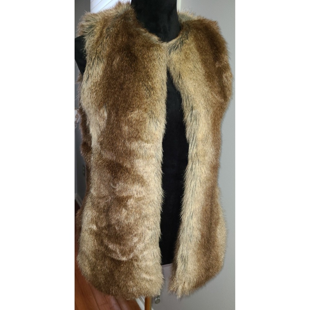 TRAFALUC Zara‎ Top Faux Fur Mink Brown Vest Sleeveless Women Sm Rocker Chic